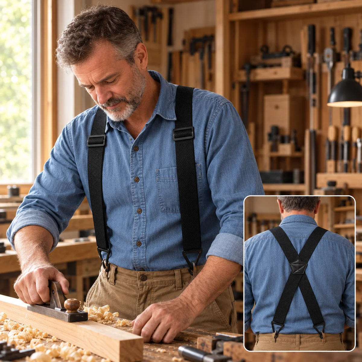 Men's Suspenders Adjustable Elastic Straps & Carabiner Hooks