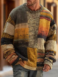 Men’s Sweater Chunky Knit Patchwork Color Block Relaxed Fit