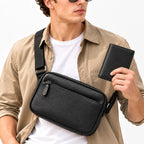 Messenger Bag Genuine Pebbled Leather Adjustable Strap Zippered Pockets