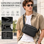 Messenger Bag Genuine Pebbled Leather Adjustable Strap Zippered Pockets