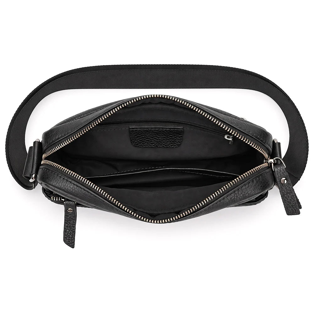 Messenger Bag Genuine Pebbled Leather Adjustable Strap Zippered Pockets