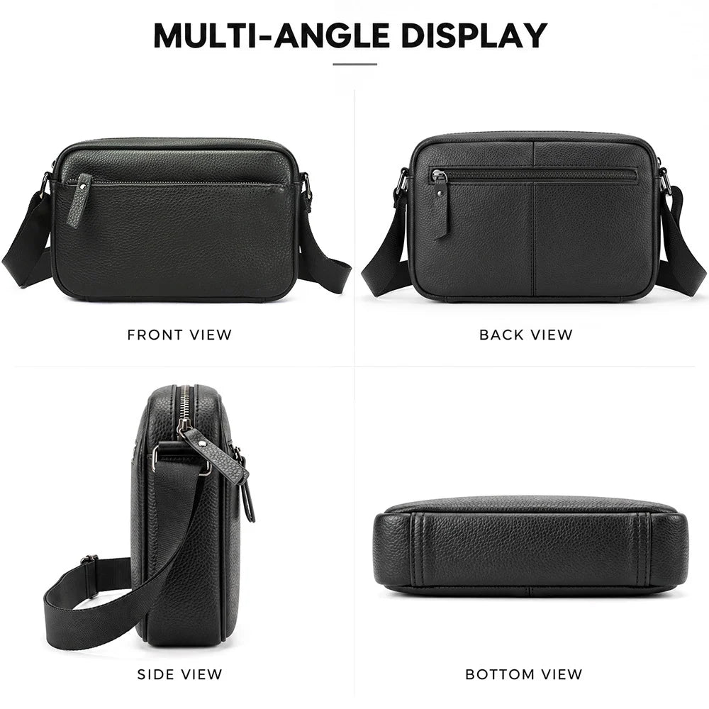 Messenger Bag Genuine Pebbled Leather Adjustable Strap Zippered Pockets