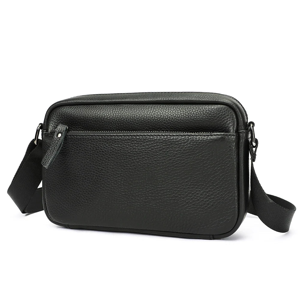Messenger Bag Genuine Pebbled Leather Adjustable Strap Zippered Pockets