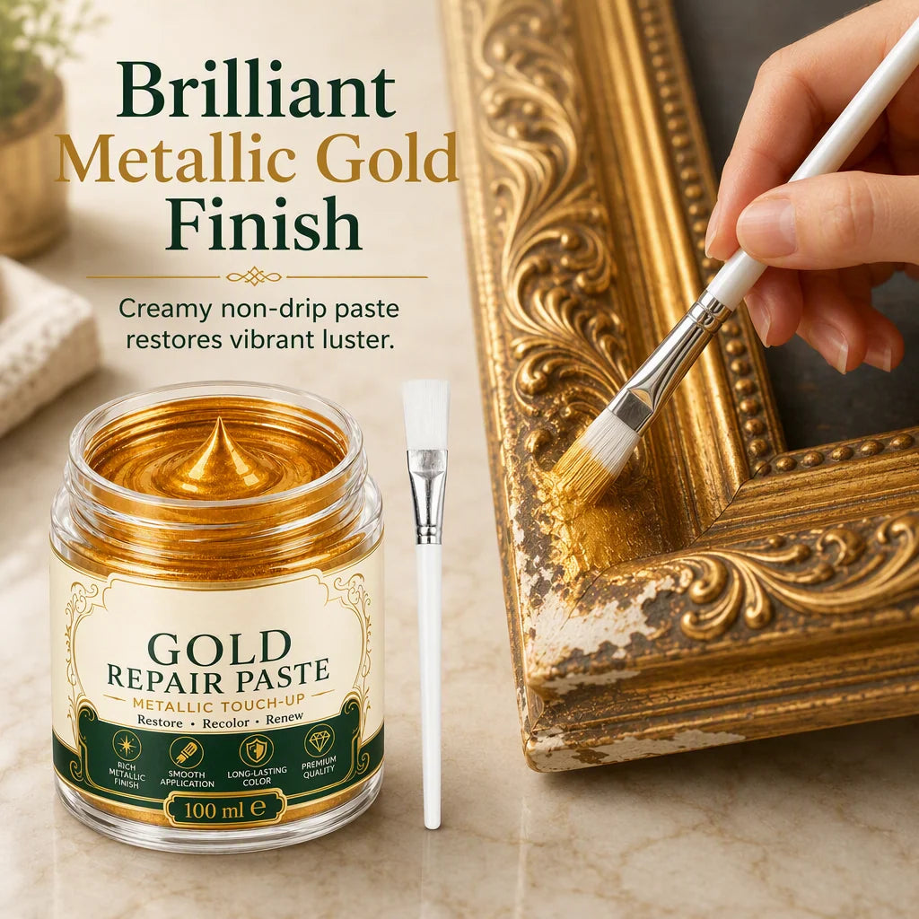 Metal Refinishing Paste Metallic Gold Water-Resistant With Brush