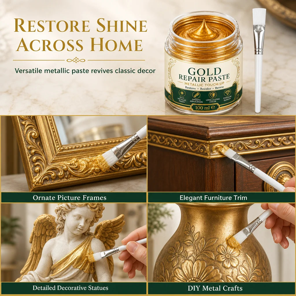 Metal Refinishing Paste Metallic Gold Water-Resistant With Brush