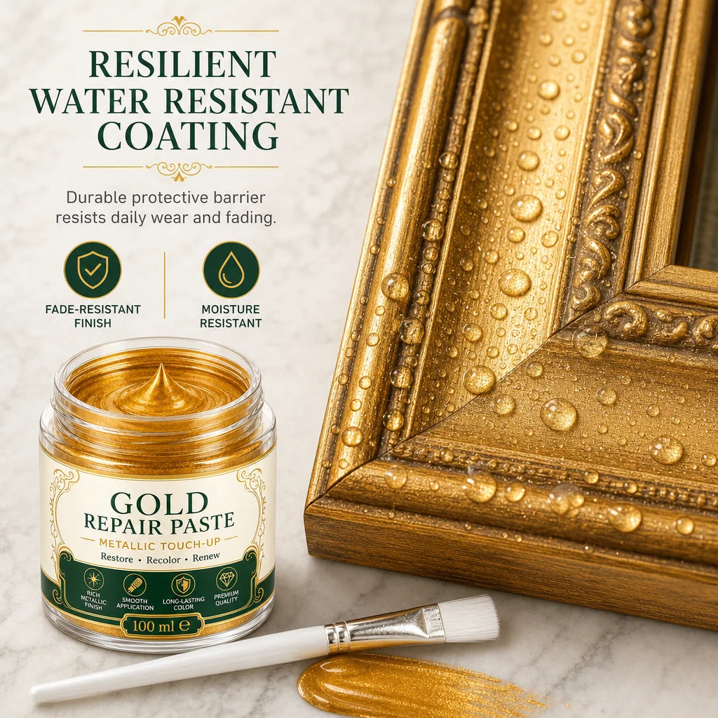 Metal Refinishing Paste Metallic Gold Water-Resistant With Brush