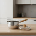 Milk Pan Stainless Steel Glass Lid & Wood Handle