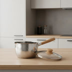 Milk Pan Stainless Steel Glass Lid & Wood Handle