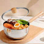 Milk Pan Stainless Steel Glass Lid & Wood Handle
