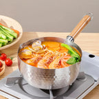 Milk Pan Stainless Steel Glass Lid & Wood Handle