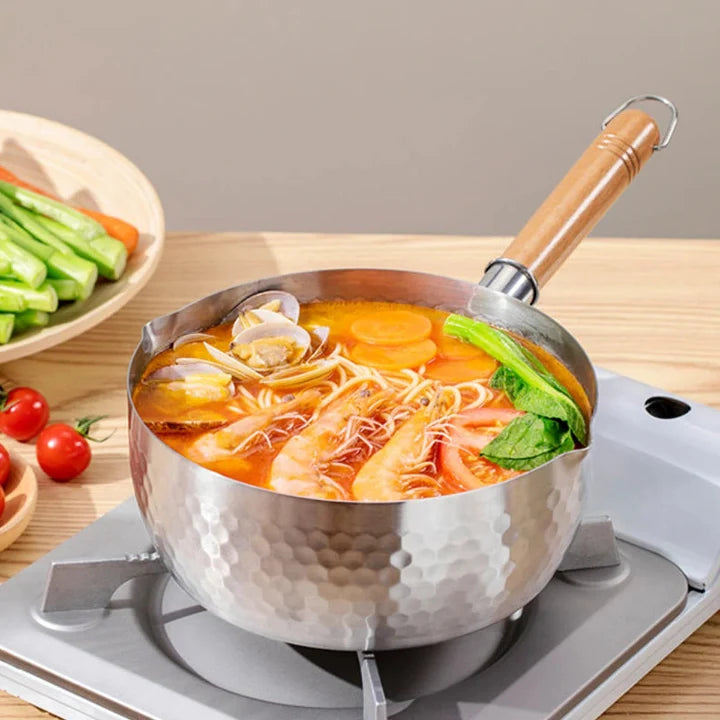 Milk Pan Stainless Steel Glass Lid & Wood Handle