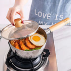 Milk Pan Stainless Steel Glass Lid & Wood Handle