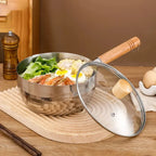 Milk Pan Stainless Steel Glass Lid & Wood Handle
