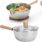 Milk Pan Stainless Steel Glass Lid & Wood Handle