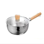 Milk Pan Stainless Steel Glass Lid & Wood Handle