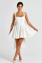 Mini Dress Bustier Bodice Flared Skirt Back Bow