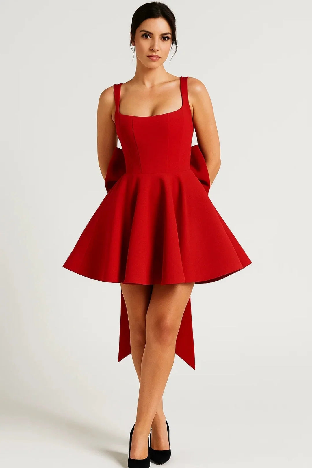 Mini Dress Bustier Bodice Flared Skirt Back Bow