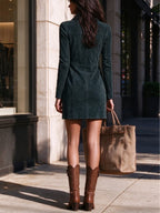 Mini Dress Faux Suede Half-Zip V-Neck Relaxed Fit