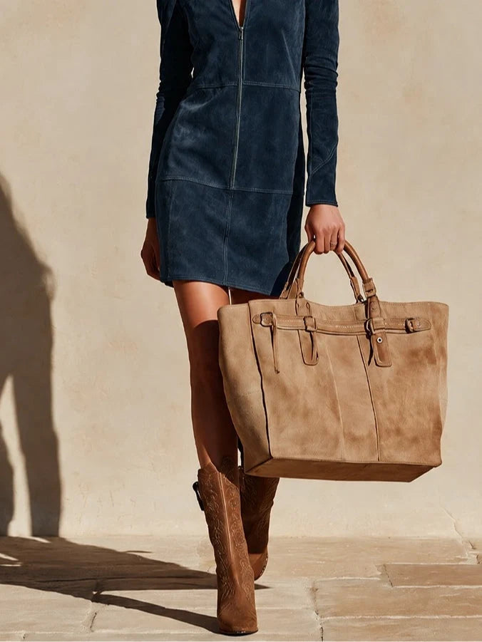 Mini Dress Faux Suede Half-Zip V-Neck Relaxed Fit