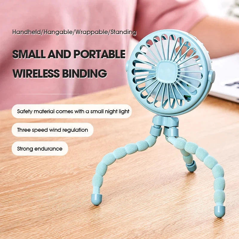 Mini Fan Flexible Tripod USB Powered 3-Speed Night Light