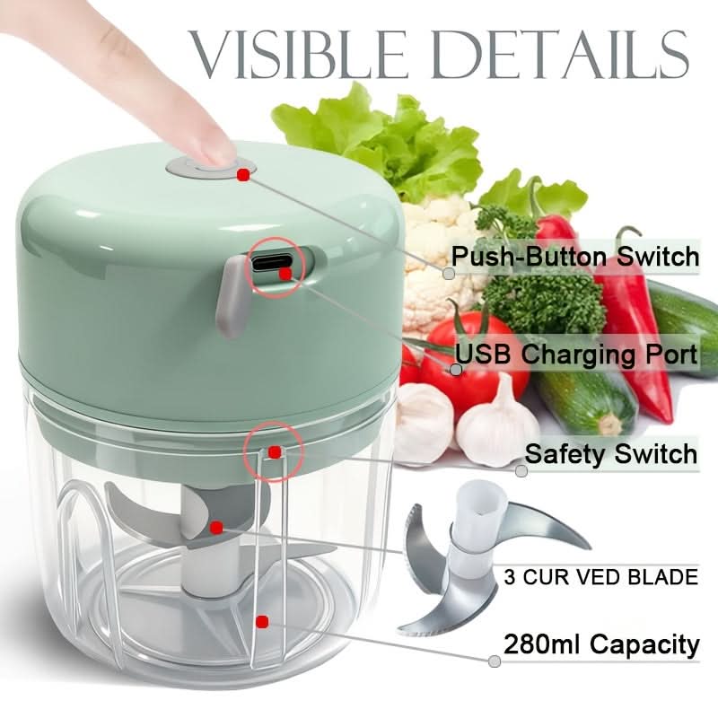 Mini Food Chopper USB Rechargeable One Touch