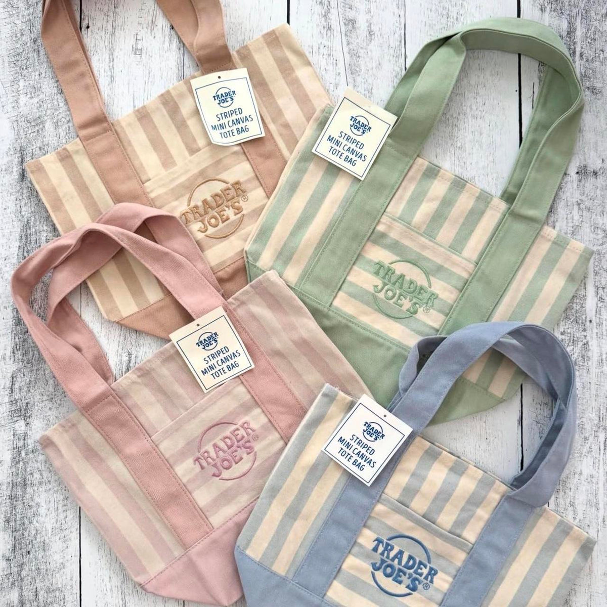 Mini Tote Bags Striped Canvas Set of 4