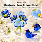 Miniature Glass Decor Set Handmade Vase & Bird