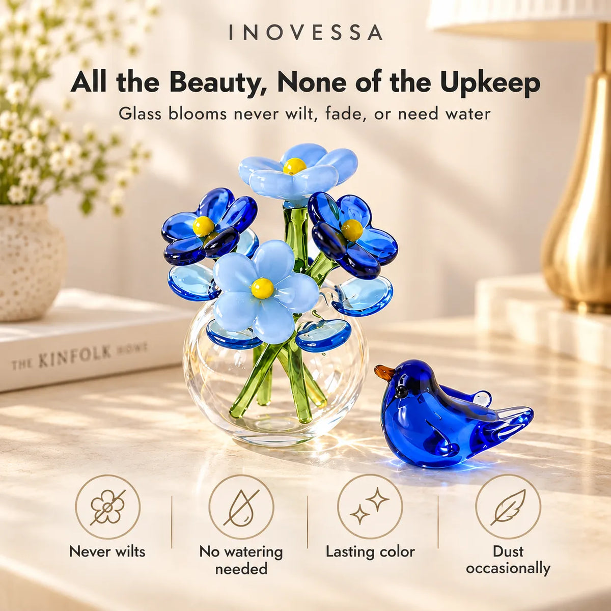 Miniature Glass Decor Set Handmade Vase & Bird