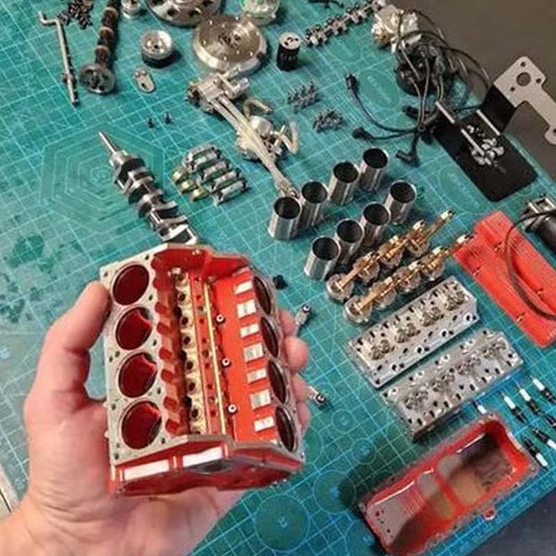 Miniature V8 Engine Kit Gasoline-Powered CNC-Machined Metal