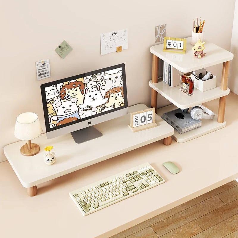 Monitor Riser Solid Wood Tiered Storage Cable Management