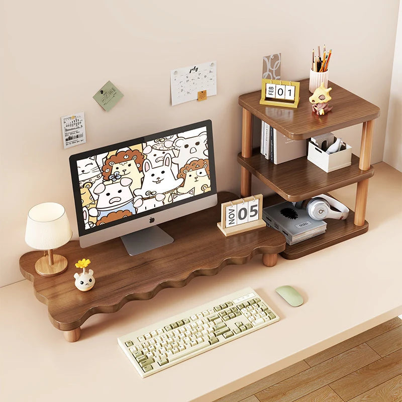 Monitor Riser Solid Wood Tiered Storage Cable Management