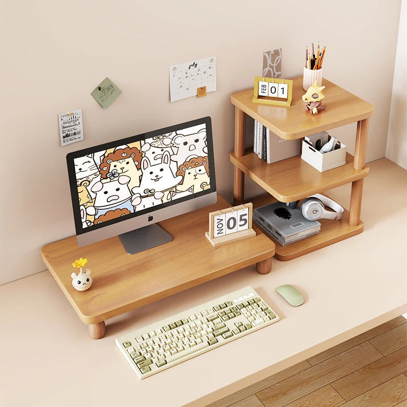 Monitor Riser Solid Wood Tiered Storage Cable Management