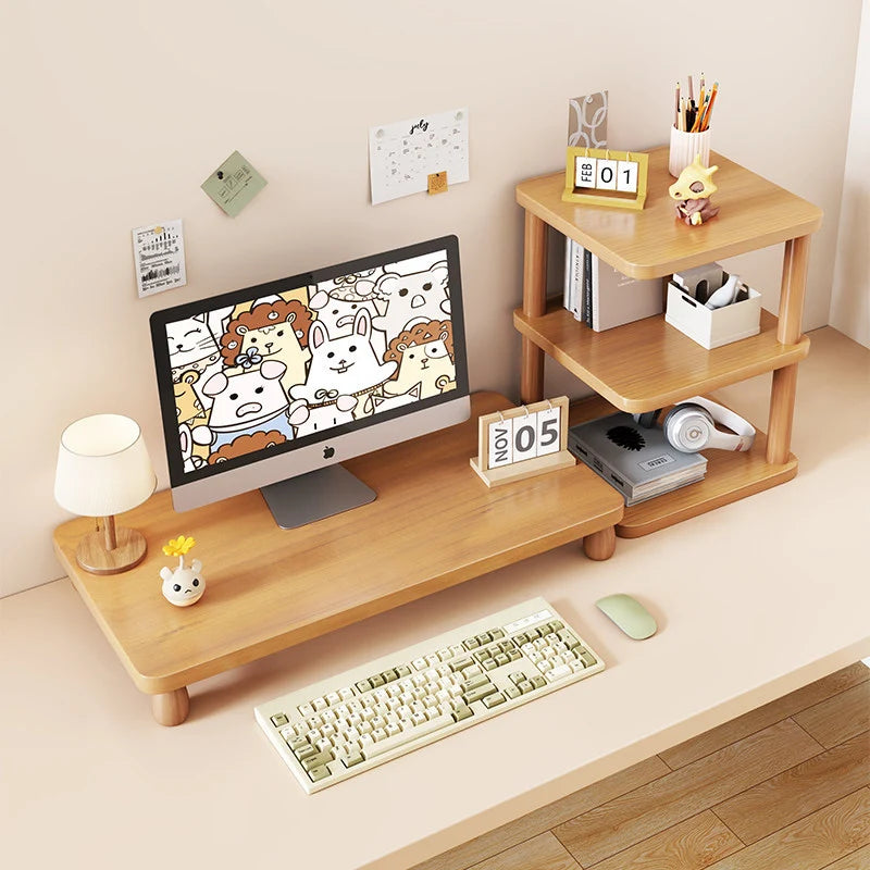 Monitor Riser Solid Wood Tiered Storage Cable Management