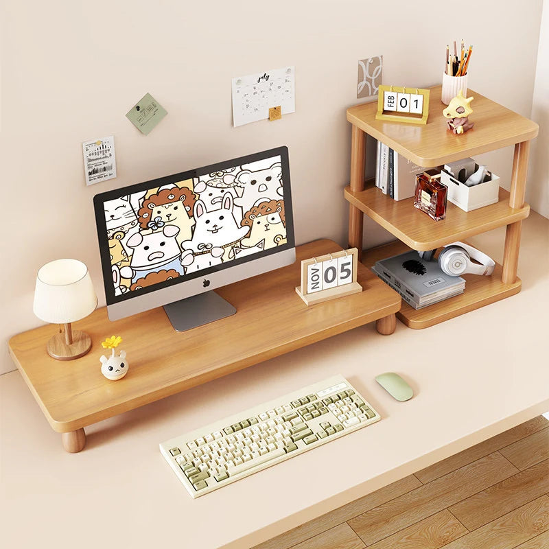 Monitor Riser Solid Wood Tiered Storage Cable Management