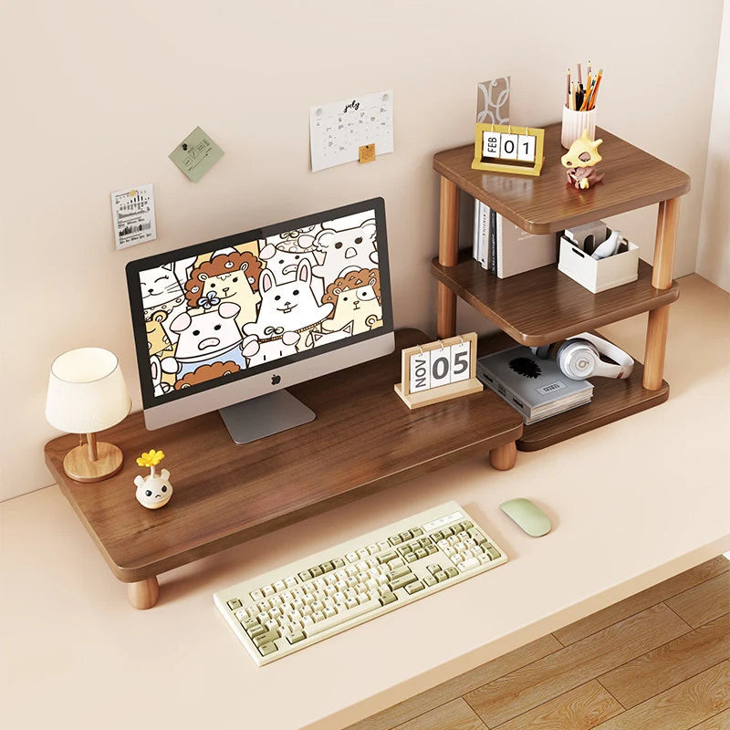 Monitor Riser Solid Wood Tiered Storage Cable Management