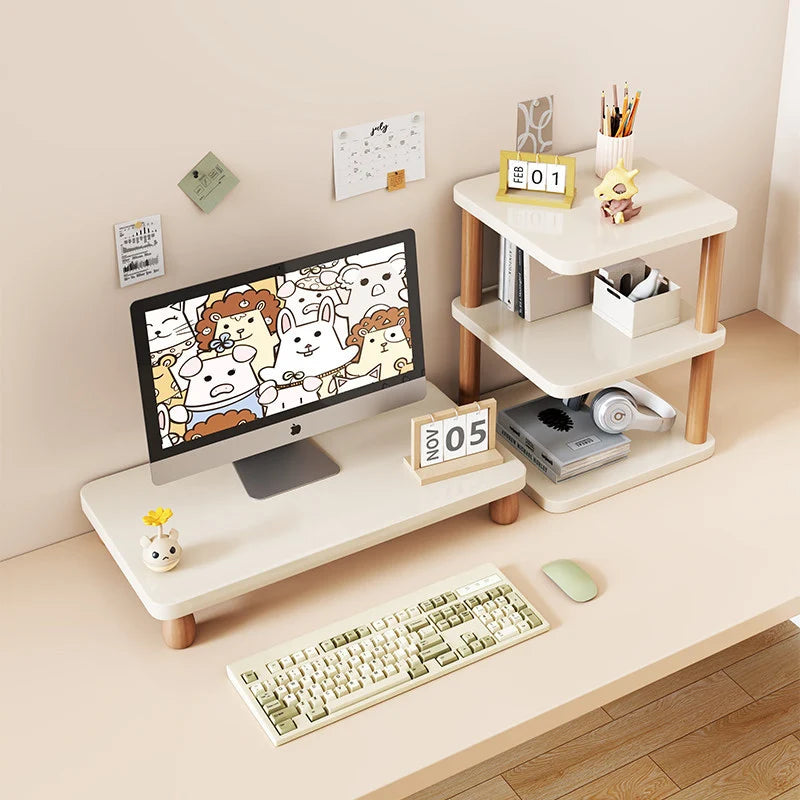 Monitor Riser Solid Wood Tiered Storage Cable Management