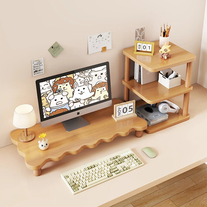 Monitor Riser Solid Wood Tiered Storage Cable Management
