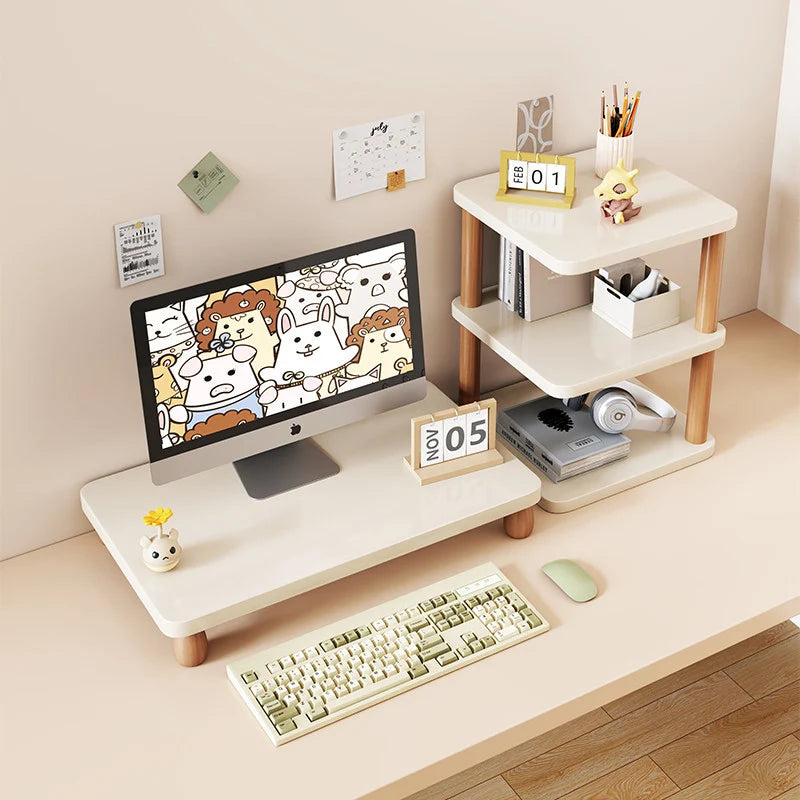 Monitor Riser Solid Wood Tiered Storage Cable Management