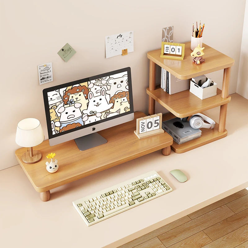 Monitor Riser Solid Wood Tiered Storage Cable Management