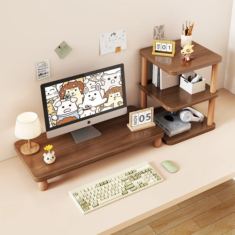 Monitor Riser Solid Wood Tiered Storage Cable Management