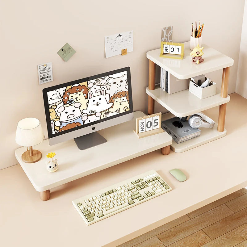 Monitor Riser Solid Wood Tiered Storage Cable Management