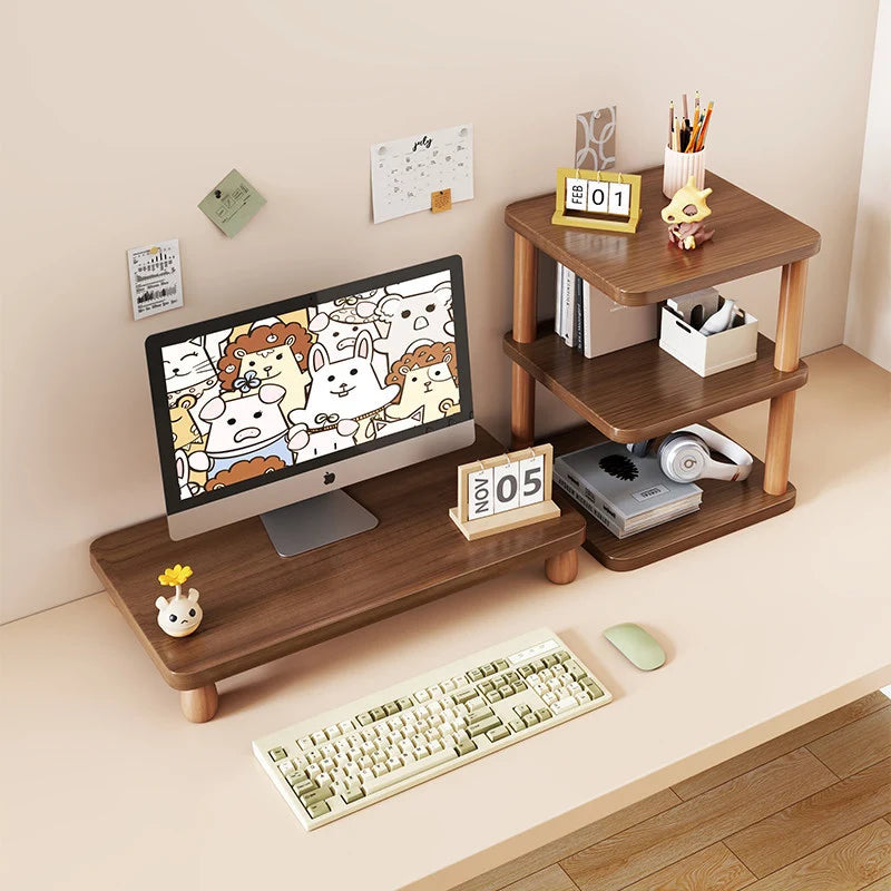 Monitor Riser Solid Wood Tiered Storage Cable Management