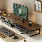 Monitor Stand Two-Tier Pull-Out Drawer MDF & Metal Frame