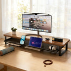 Monitor Stand Two-Tier Pull-Out Drawer MDF & Metal Frame
