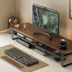 Monitor Stand Two-Tier Pull-Out Drawer MDF & Metal Frame