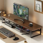 Monitor Stand Two-Tier Pull-Out Drawer MDF & Metal Frame
