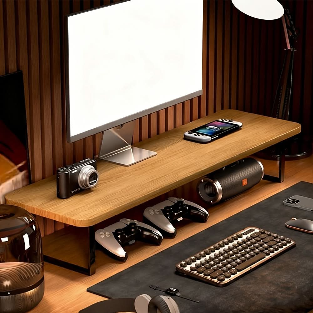 Monitor Stand Walnut Iron Cable Management