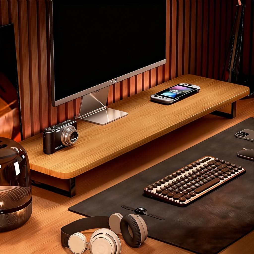 Monitor Stand Walnut Iron Cable Management