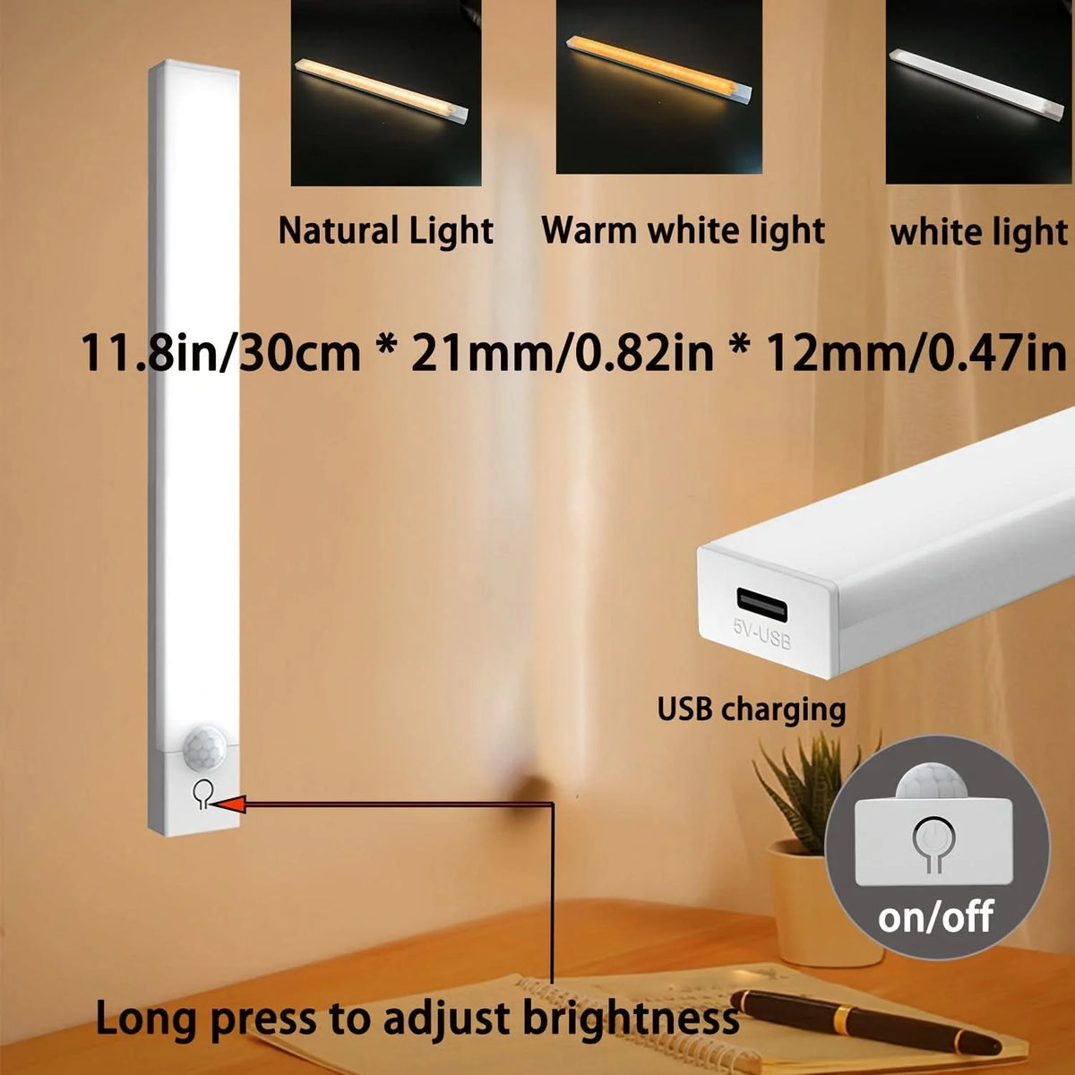 Motion Sensor Light LED USB-Rechargeable Adjustable Brightness