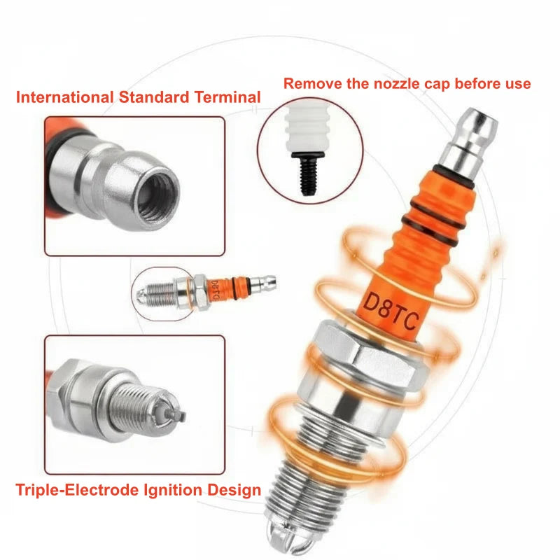 Motorcycle Spark Plug Triple-Electrode Ceramic & Nickel Alloy